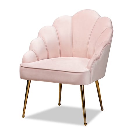 Baxton Studio Cinzia Pink Velvet Upholstered Gold Finished Seashell Shaped Chair 161-10400